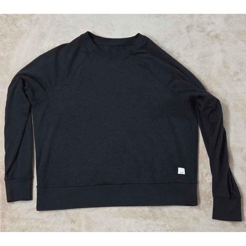 Vuori Halo Long Sleeve Sweater Womens XS Black Crewneck Lightweight Pullover EUC